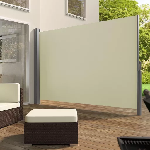 Schermo di privacy estensibile - Tessuto beige impermeabile, riavvolgimento automatico, 300x160 cm