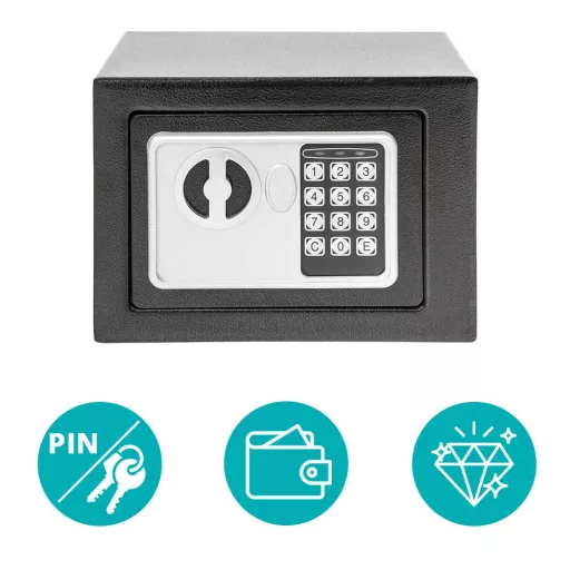 Cassaforte Digitale Compatta con Codice PIN e Accesso con Chiave - Nera