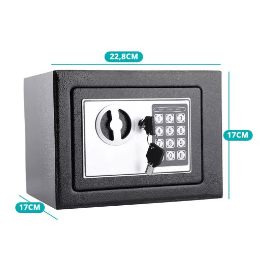 Cassaforte Digitale Compatta con Codice PIN e Accesso con Chiave - Nera
