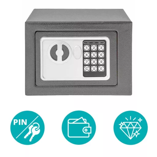 Cassaforte Digitale Compatta con Codice PIN e Accesso con Chiave - Grigia