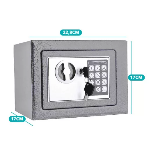 Cassaforte Digitale Compatta con Codice PIN e Accesso con Chiave - Grigia