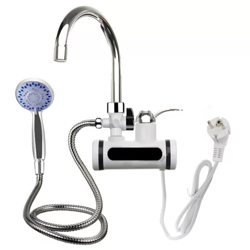 Rubinetto scaldacqua con display LED - Montaggio a parete, connessione orizzontale con doccetta