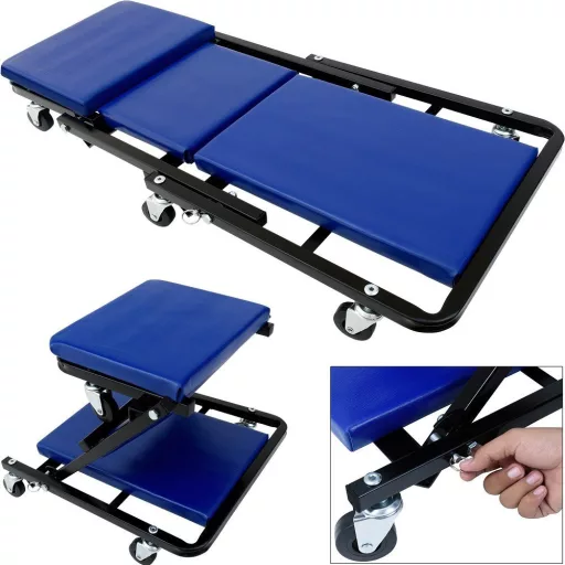 Sedia meccanica girevole e carrello per sottoauto con imbottitura spessa, capacità 150 kg, 6 ruote girevoli