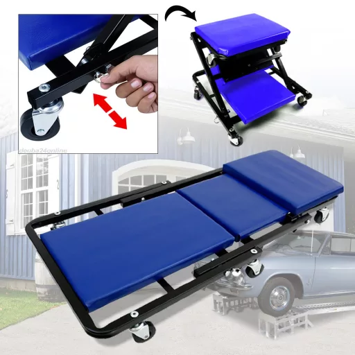 Sedia meccanica girevole e carrello per sottoauto con imbottitura spessa, capacità 150 kg, 6 ruote girevoli