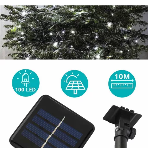 100 LED Luci a Stringa Solari per Giardino - 10m, Impermeabili, Accensione/Spegnimento Automatico