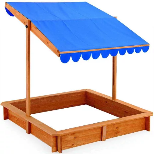 Sandbox in legno con tettuccio regolabile e seduta confortevole