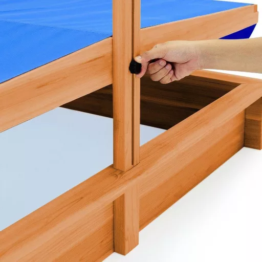 Sandbox in legno con tettuccio regolabile e seduta confortevole