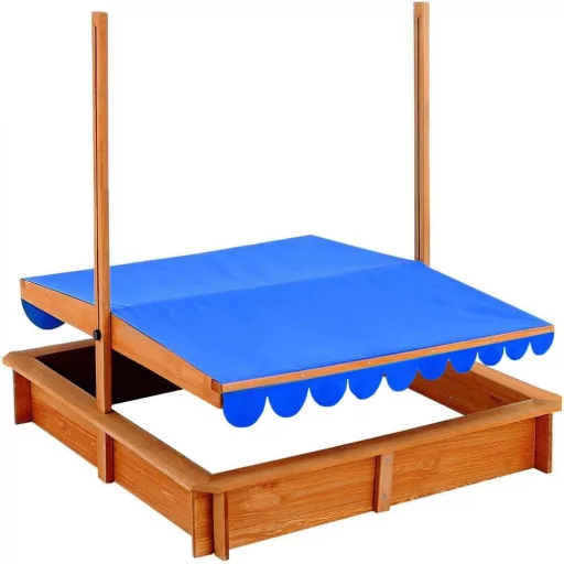Sandbox in legno con tettuccio regolabile e seduta confortevole