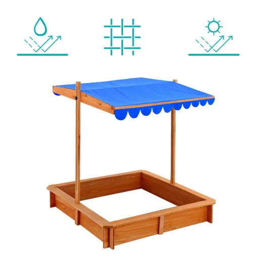 Sandbox in legno con tettuccio regolabile e seduta confortevole