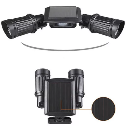 Luce LED solare a doppia testa con sensore di movimento e funzione crepuscolare