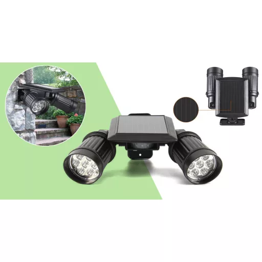 Luce LED solare a doppia testa con sensore di movimento e funzione crepuscolare