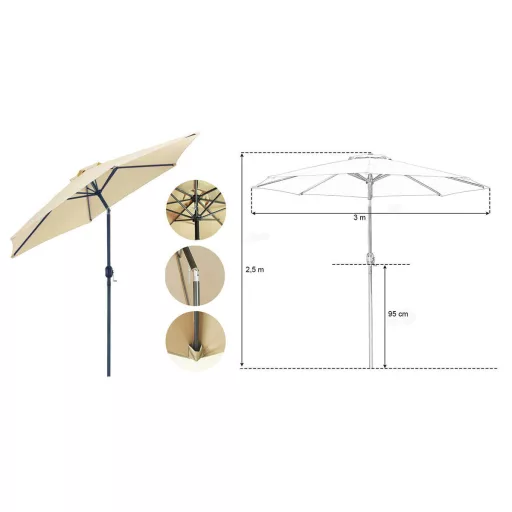 Ombrellone da patio extra large regolabile - Diametro 2,7 m, Altezza 2,25 m, Senza base