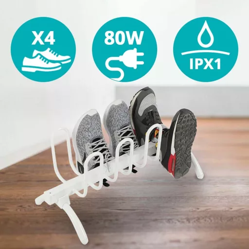 Asciugatore elettrico per scarpe per 4 paia, 80W, compatto e sicuro