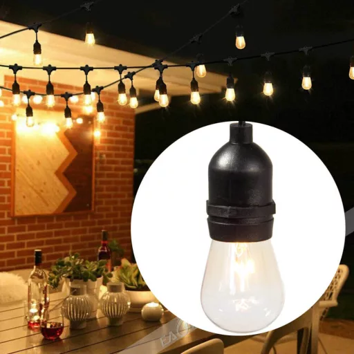 Luci decorative a stringa impermeabili con 15 lampadine LED E27, 14,6 m, bianco caldo