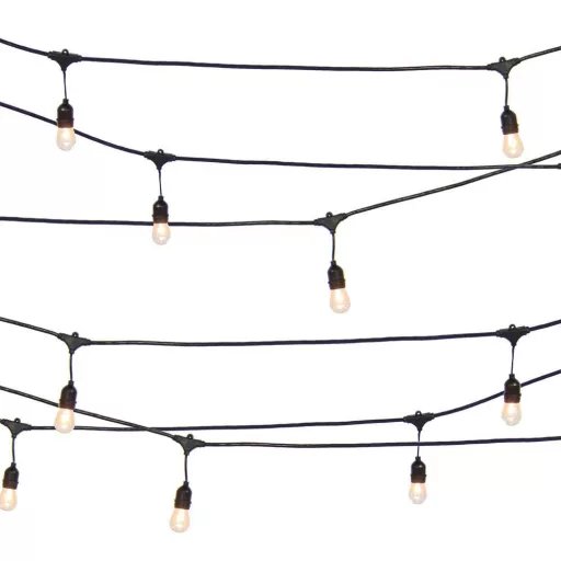 Luci decorative a stringa impermeabili con 15 lampadine LED E27, 14,6 m, bianco caldo