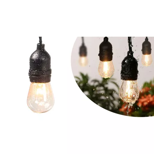 Luci decorative a stringa impermeabili con 15 lampadine LED E27, 14,6 m, bianco caldo