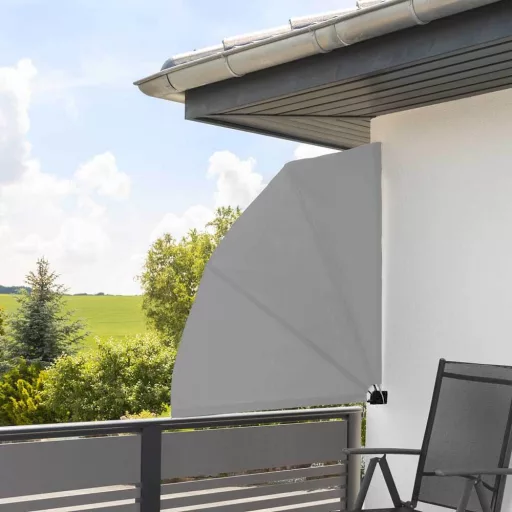 Tenda da balcone pieghevole a forma di ventaglio 140 cm, grigia - Installazione facile e protezione da vento/sole