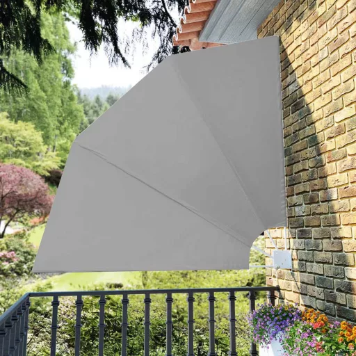 Tenda da balcone pieghevole a forma di ventaglio 140 cm, grigia - Installazione facile e protezione da vento/sole