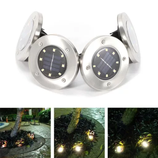 Set di lampade solari da esterno 4 pezzi con finitura in acciaio inossidabile, 8 LED, installazione versatile