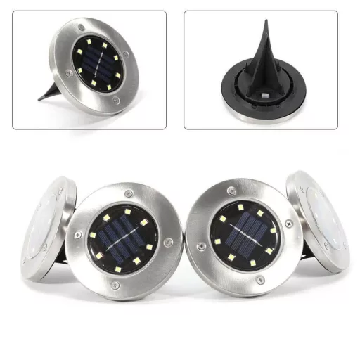 Set di lampade solari da esterno 4 pezzi con finitura in acciaio inossidabile, 8 LED, installazione versatile