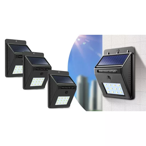 Set di 4 lampade solari da parete con sensore crepuscolare, impermeabili IP64, 12 ore di autonomia