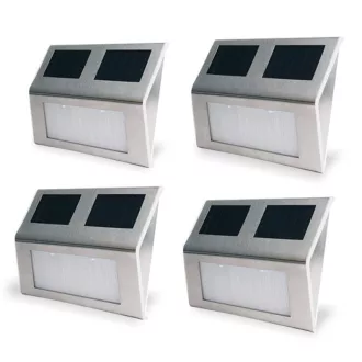   Set di 4 luci da parete solari LED per esterni - Acciaio inossidabile, automatico crepuscolare all'alba, resistente alle intemperie