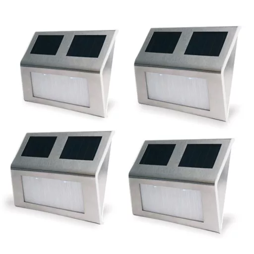 Set di 4 luci da parete solari LED per esterni - Acciaio inossidabile, automatico crepuscolare all'alba, resistente alle intemperie