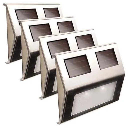 Set di 4 luci da parete solari LED per esterni - Acciaio inossidabile, automatico crepuscolare all'alba, resistente alle intemperie