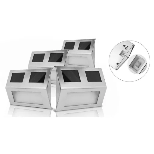 Set di 4 luci da parete solari LED per esterni - Acciaio inossidabile, automatico crepuscolare all'alba, resistente alle intemperie