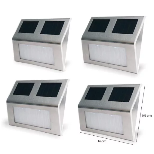 Set di 4 luci da parete solari LED per esterni - Acciaio inossidabile, automatico crepuscolare all'alba, resistente alle intemperie