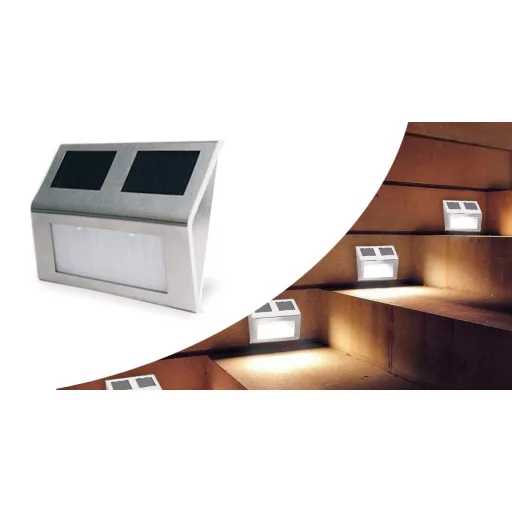 Set di 4 luci da parete solari LED per esterni - Acciaio inossidabile, automatico crepuscolare all'alba, resistente alle intemperie