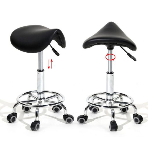 Sedia cosmetica ergonomica a sella con ruote - Altezza regolabile, pelle sintetica facile da pulire, nera