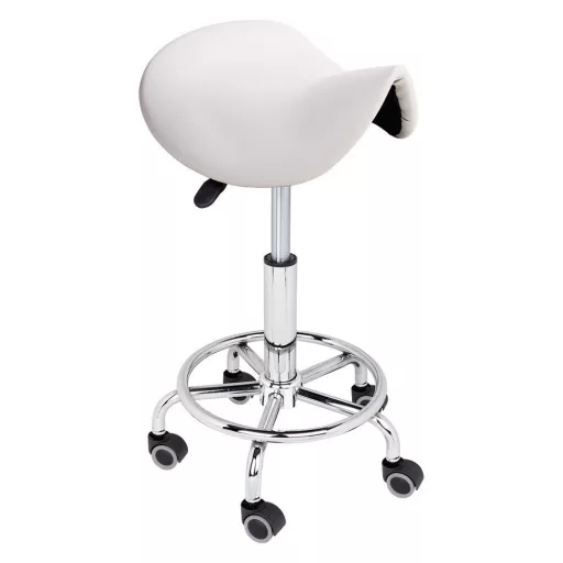 Sedia cosmetica ergonomica a sella con altezza regolabile e pelle sintetica facile da pulire - Bianca