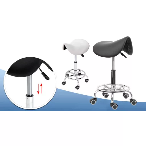 Sedia cosmetica ergonomica a sella con altezza regolabile e pelle sintetica facile da pulire - Bianca