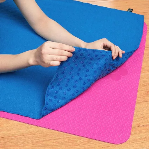 Asciugamano da yoga antiscivolo con borsa - Blu, ad asciugatura rapida, 185x62,5 cm