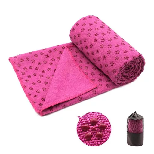 Asciugamano da yoga antiscivolo con borsa - Rosa, ad asciugatura rapida, 185x62,5 cm