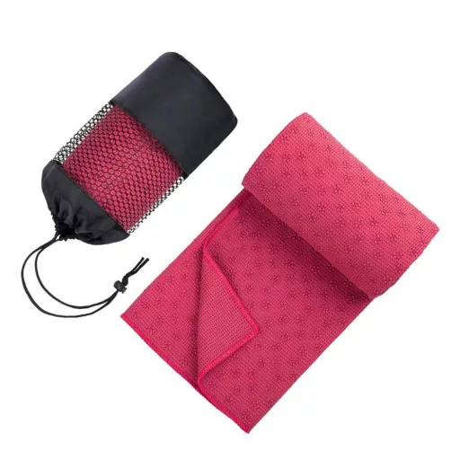 Asciugamano da yoga antiscivolo con borsa - Rosa, ad asciugatura rapida, 185x62,5 cm