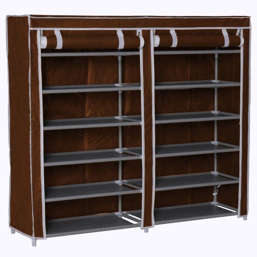 Mobile Shoe Storage Cabinet with 12 Shelves and Zipper Cover - 4 Colors