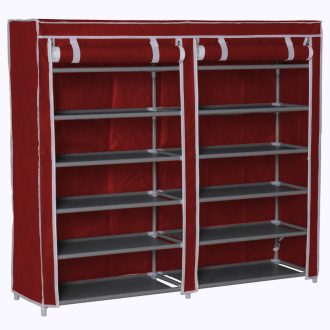   Mobile Shoe Storage Cabinet con 12 Ripiani e Copertura con Cerniera - Borgogna