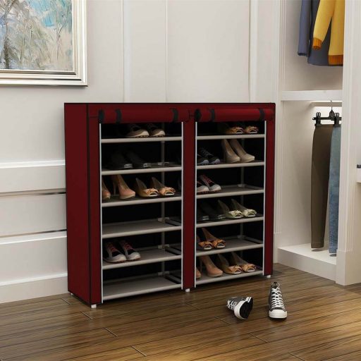 Mobile Shoe Storage Cabinet con 12 Ripiani e Copertura con Cerniera - Borgogna
