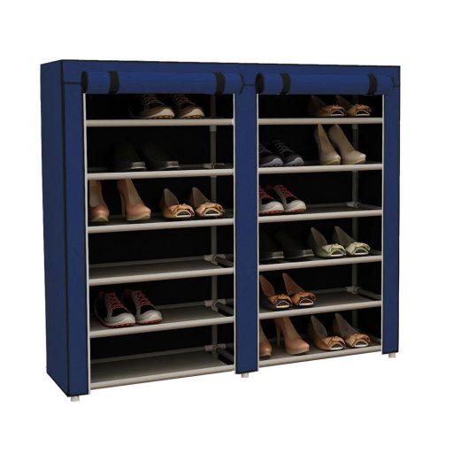 Mobile Shoe Storage Cabinet with 12 Shelves and Zipper Cover - 4 Colors Available
