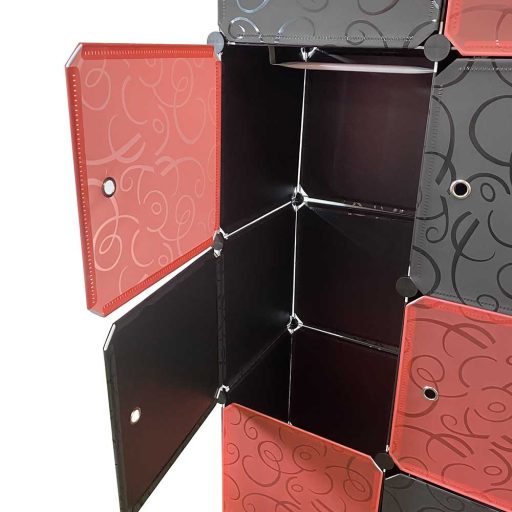 Armadio di stoccaggio modulare in plastica - Rosso e Nero, 10 scomparti, Design versatile