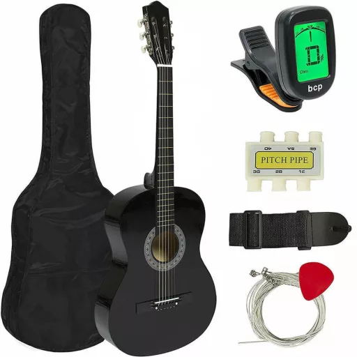 Set di Chitarra Acustica per Principianti, Taglia ¾ con Accessori e Accordatore - Nero