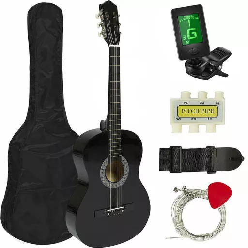 Set di Chitarra Acustica per Principianti, Taglia ¾ con Accessori e Accordatore - Nero