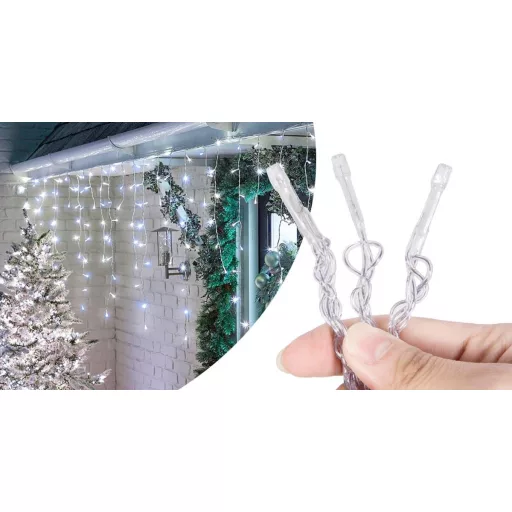 Tenda di luci a ghiacciolo LED con 230 LED - Bianco freddo, 8 modalità di illuminazione, Interno/Esterno, impermeabile IP44