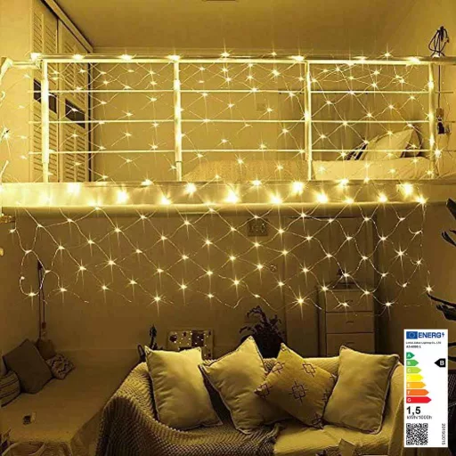 Luci a rete LED 128 - Bianco caldo e bianco freddo, 7 modalità, Interno/Esterno