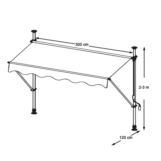 Tenda da sole retrattile, grigia, 300x120 cm, impermeabile, altezza regolabile