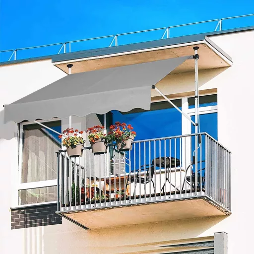 Tenda parasole retrattile, poliestere impermeabile, altezza regolabile 2-3m, senza foratura, 200x120 cm