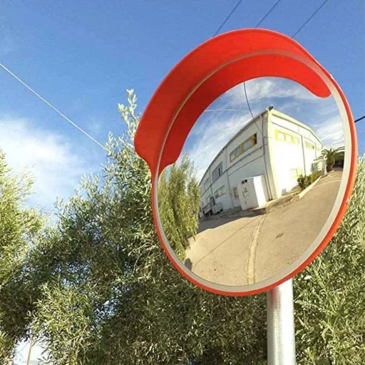 Specchio Convesso da Traffico Esterno 77 cm - Policarbonato Impermeabile con Parasole e Protezione dalla Pioggia