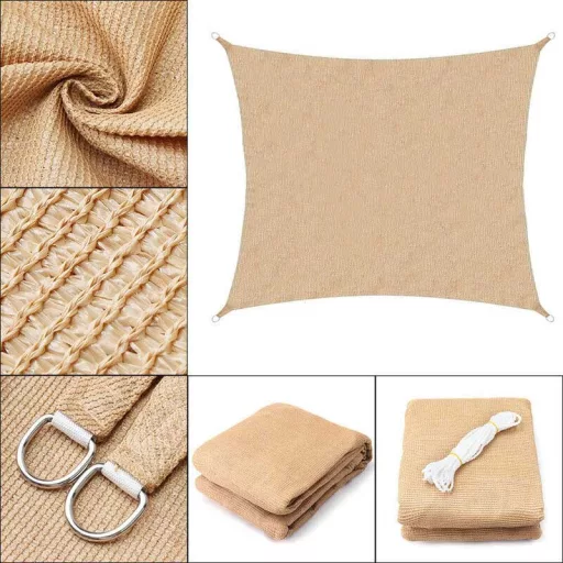 Telo ombreggiante quadrato 3,6 m - Polietilene durevole, più tipi, beige